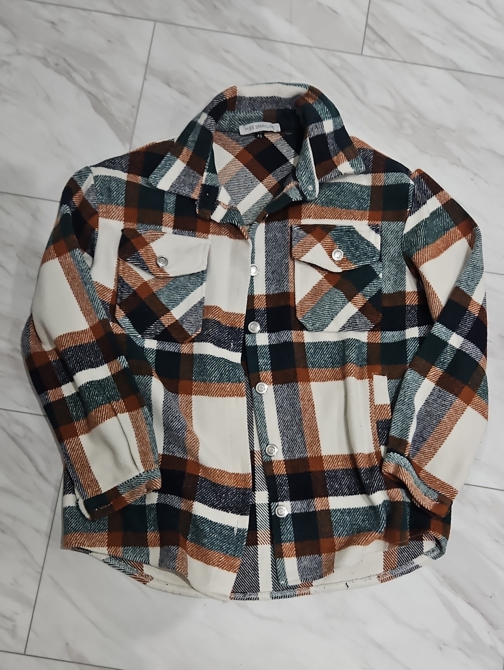 Wpmens Plaid Button-Up Shacket Jacket in Cream, Brown & Green